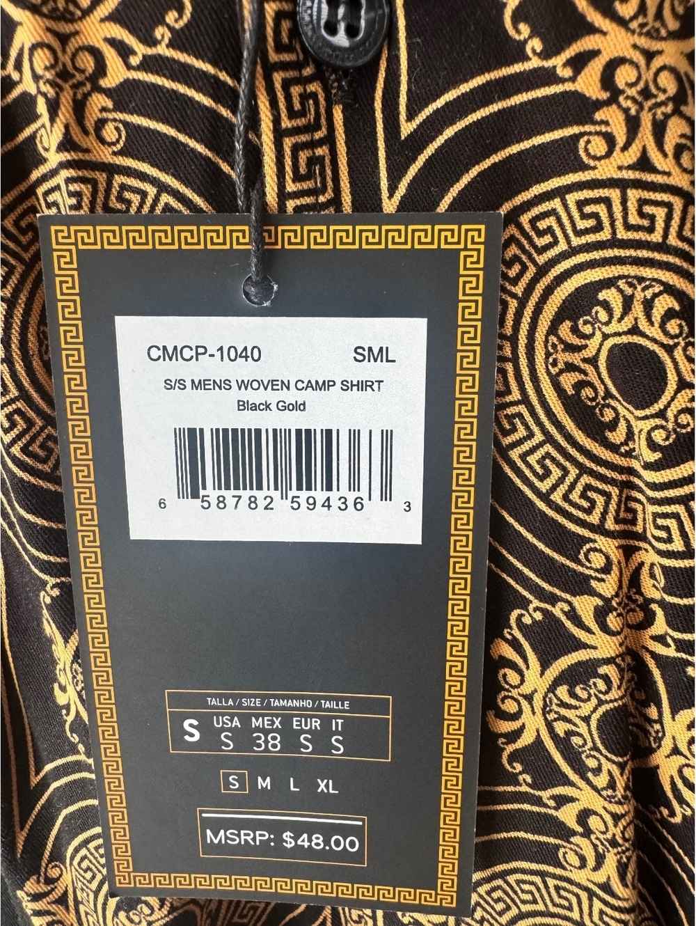 Casa Couture Men’s Black Gold Baroque Camp Shirt Size S NWT - Picture 4 of 4